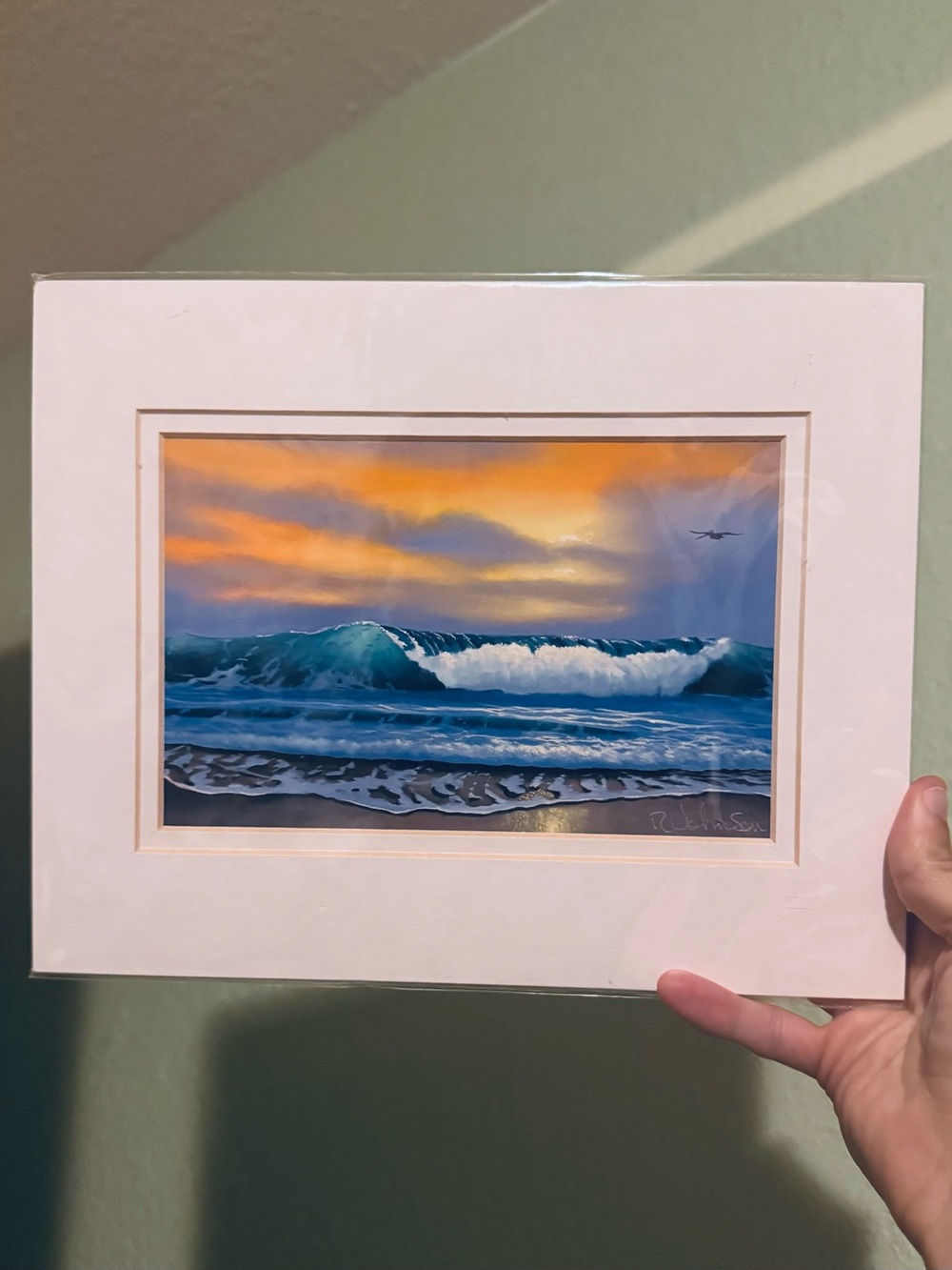 Ocean Wave Wall Art Print - Blue and Orange Seascape Robert Johnson hand signed